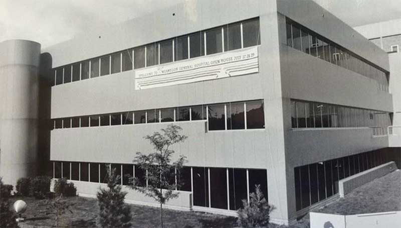 Exterior of Muskegon General Hospital in 1984